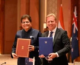 भारत और न्यूजीलैंड ने ऐतिहासिक मुक्त व्यापार समझौते पर हस्ताक्षर