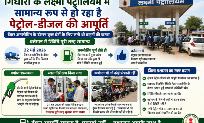गिधौरी के लक्ष्मी पेट्रोलियम में समान्य रूप से हो रहा है  पेट्रोल-डीजल की आपूर्ति