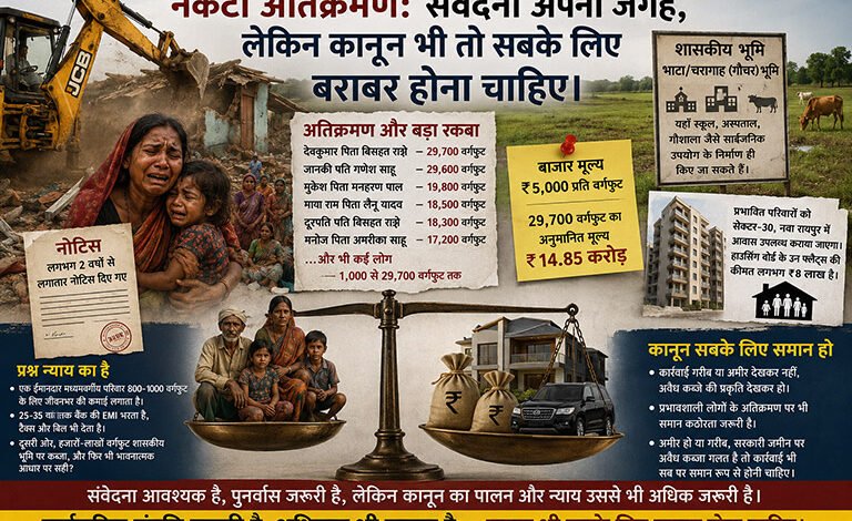 नकटी अतिक्रमण: संवेदना अपनी जगह, लेकिन कानून भी तो सबके लिए बराबर होना चाहिए। नकटी अतिक्रमण: संवेदना अपनी जगह, लेकिन कानून भी तो सबके लिए बराबर होना चाहिए।