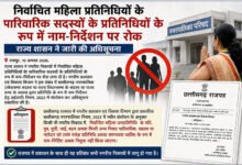 निर्वाचित महिला प्रतिनिधियों के पारिवारिक सदस्यों के प्रतिनिधियों के रूप में नाम-निर्देशन पर रोक